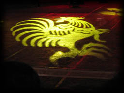 Gobo of a Rooster projected onto the floor at the New Year's celerbration in Hong Kong, 2005.